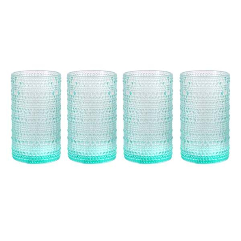 Set of 4 Cyan Blue Spectra Highball Glasses, 15oz