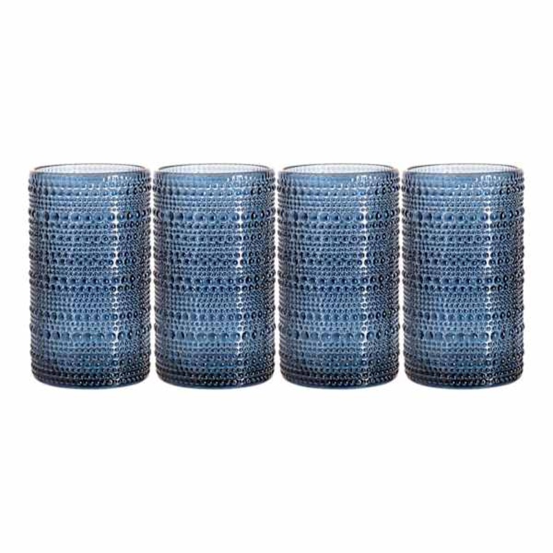 Set of 4 Navy Blue Spectra Highball Glasses, 15oz