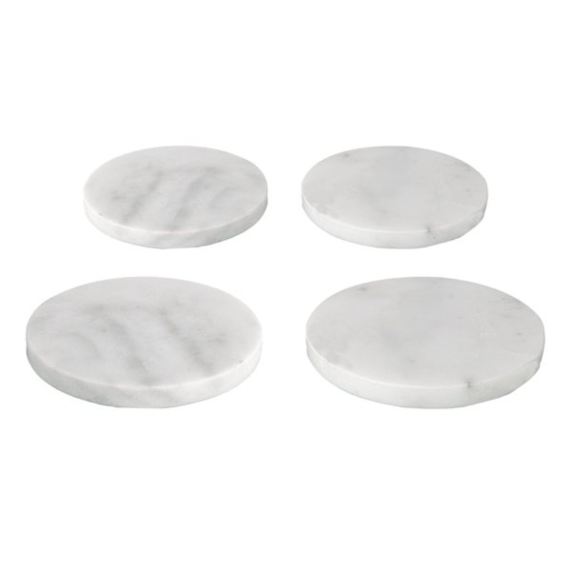 Set of 4 Round White Marbled Stoneware Coasters