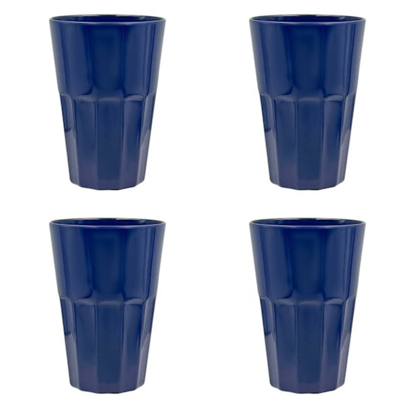 Set of 4 Solid Blue Melamine Tumblers, 13oz