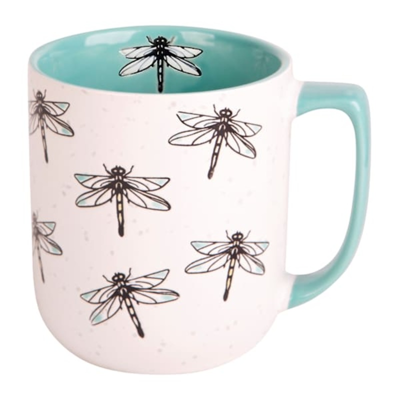Dragonfly Icon Speckled Mug with Blue Handle, 16oz