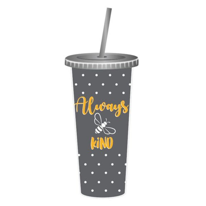 Grey Bee Kind Tumbler with Straw, 22oz