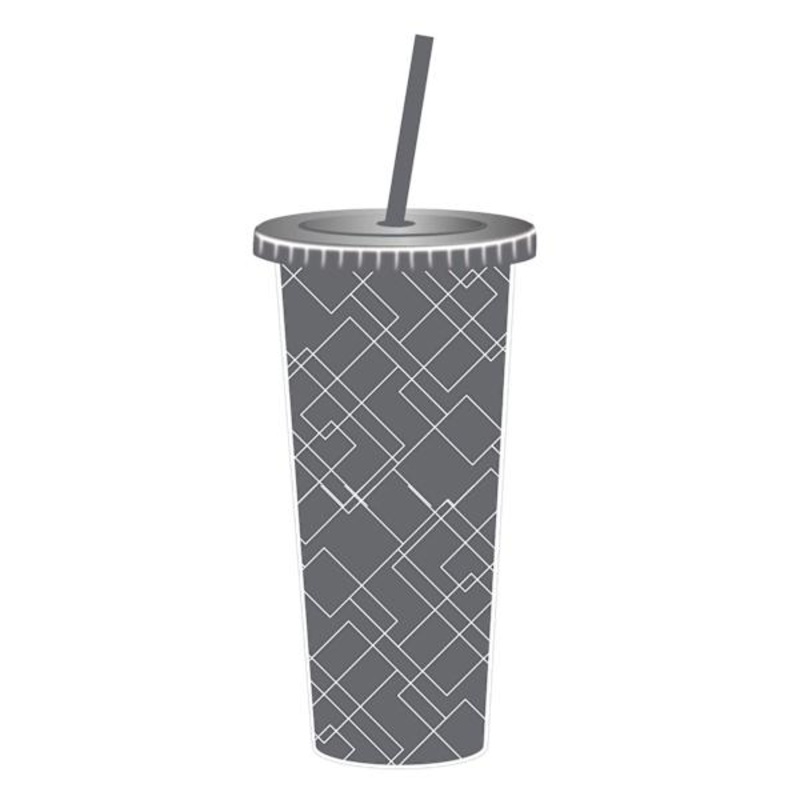 Grey Printed Tumbler with Straw, 22oz
