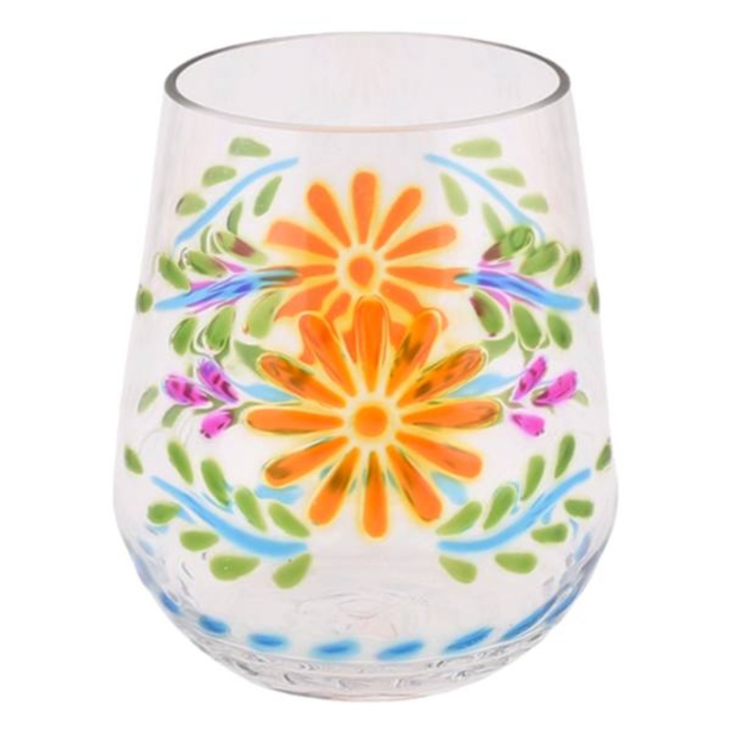 Acrylic Multicolor Embossed Clear Stemless Wine Glass