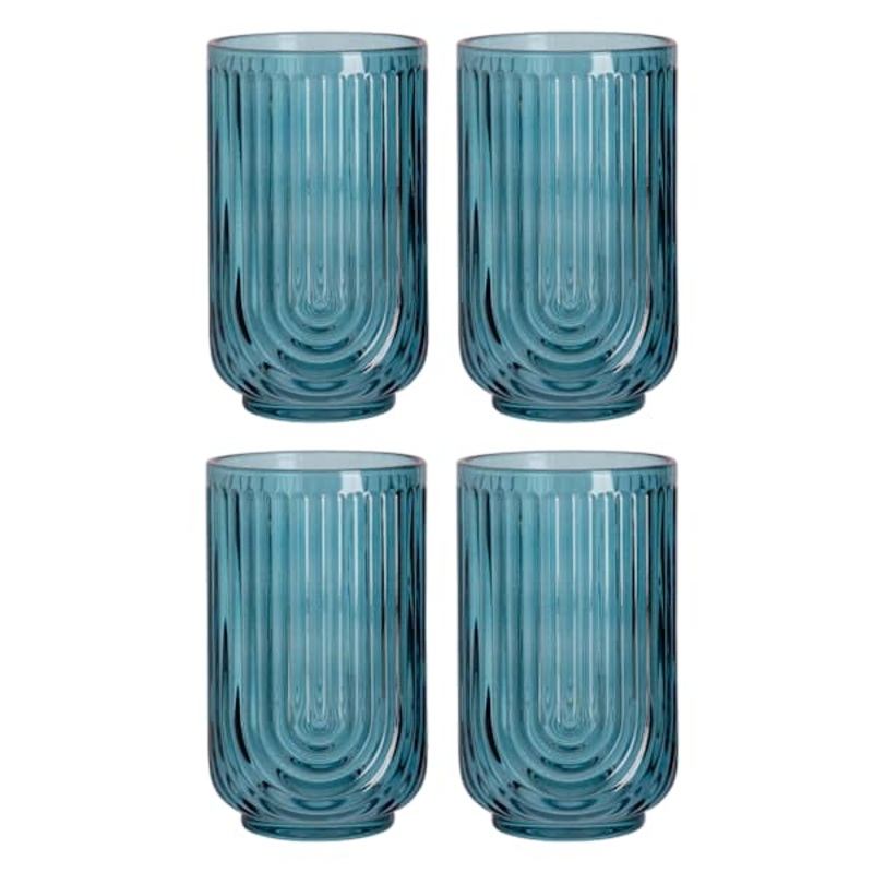 Apollo Set of 4 Blue Highball Glasses, 17oz