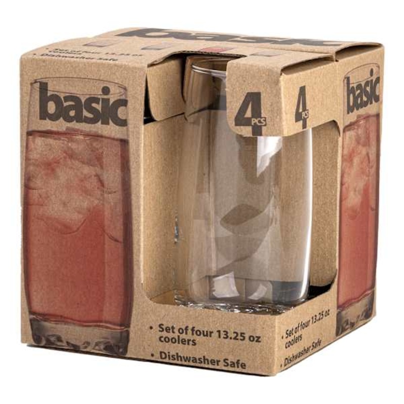 Basic Set of 4 Highball Glasses, 13oz