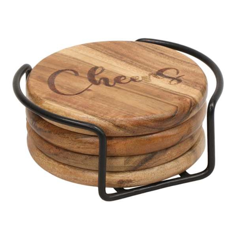 Cheers Brown Wood Coaster Set