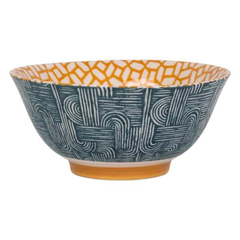 Navy & Mustard Yellow Swirl Print Bowl, 6″