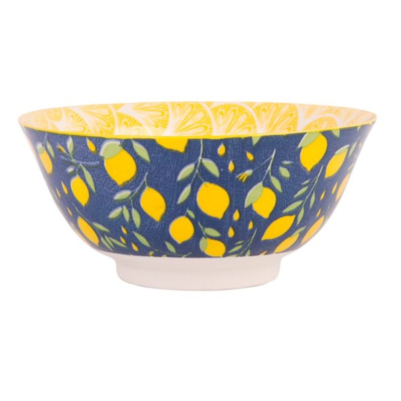 Navy & Yellow Lemon Print Bowl, 4.5″