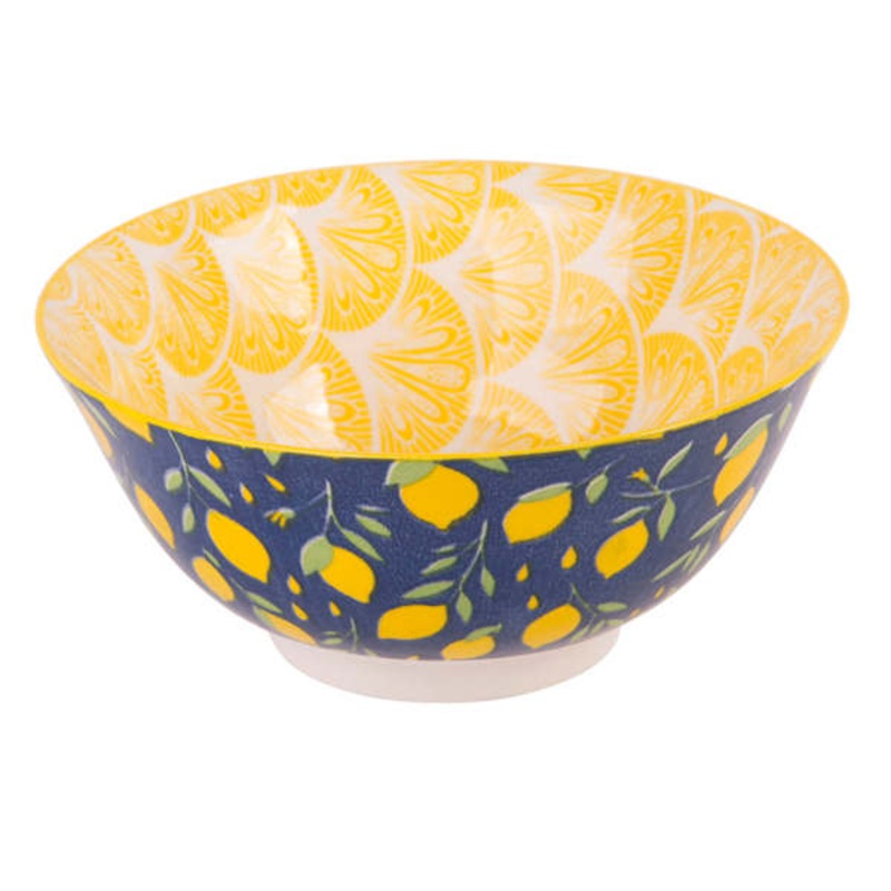 Navy & Yellow Lemon Print Bowl, 6″