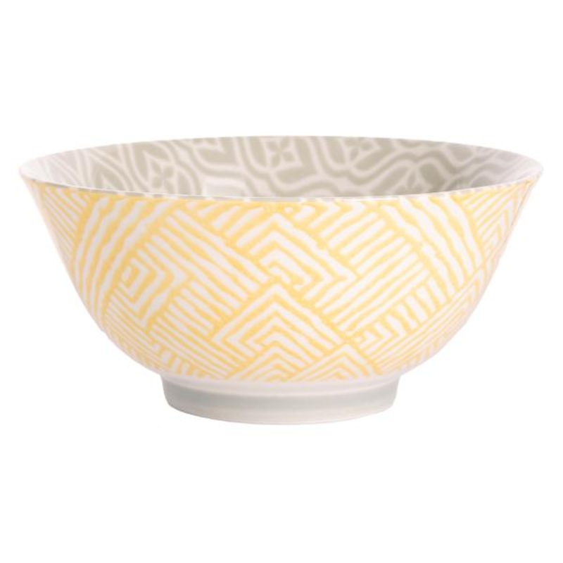 Yellow & Grey Geo Print Bowl, 6″