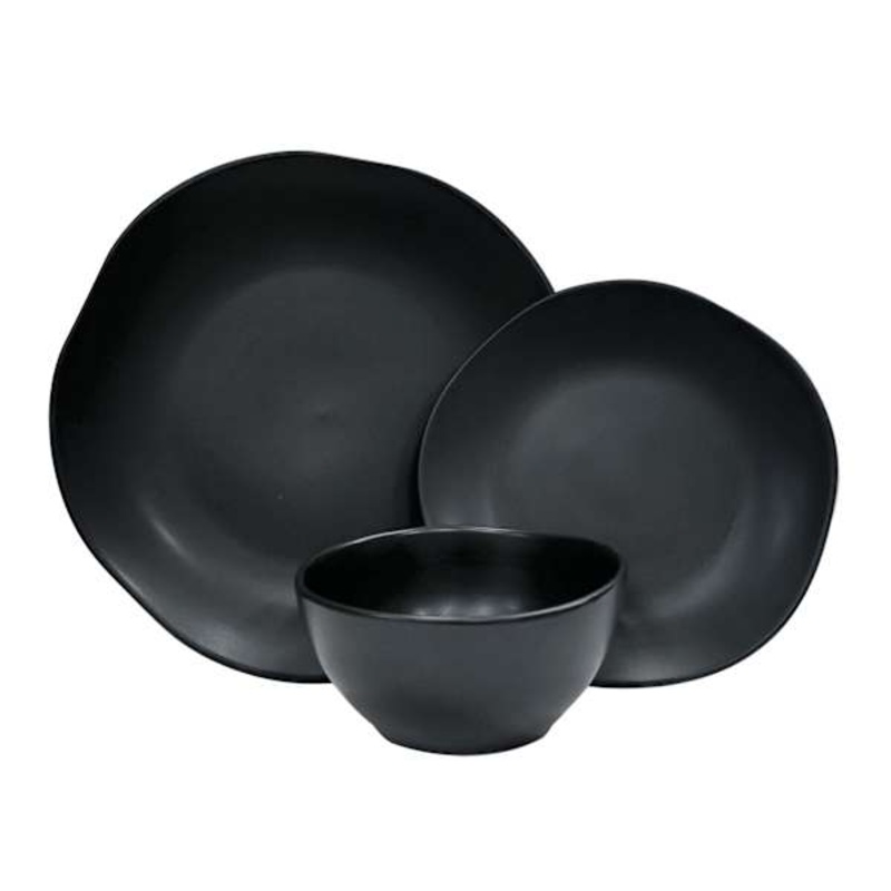 12-Piece Matte Stoneware Dinnerware Set, Black