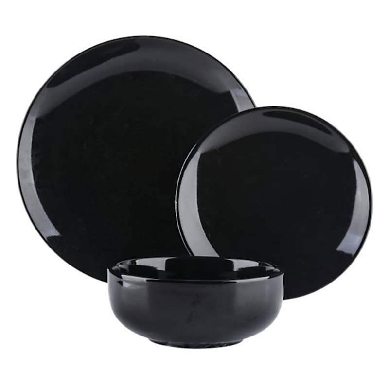 12-Piece Stoneware Dinnerware Set, Black
