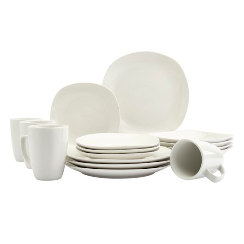 16-Piece Square Coupe Dinner Set, White