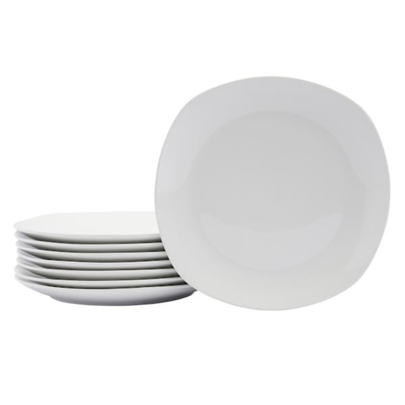 8-Piece Square Dinner Plates, White