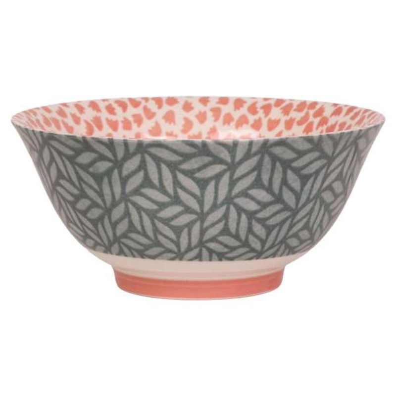 Blue & Coral Geo Print Bowl, 6″