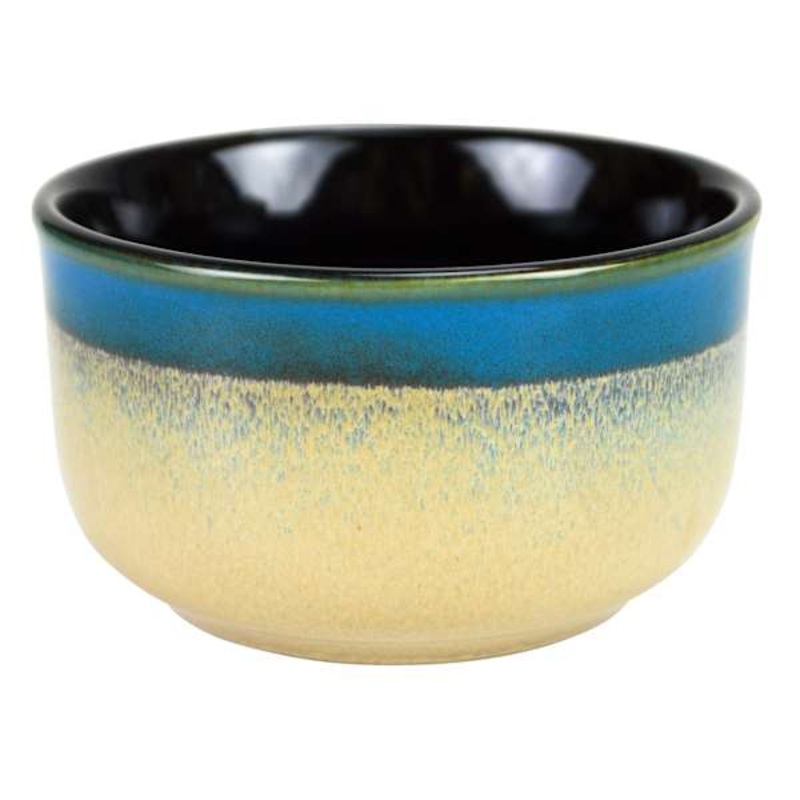 Blue & Tan Reactive Glaze Stoneware Bowl, 4″