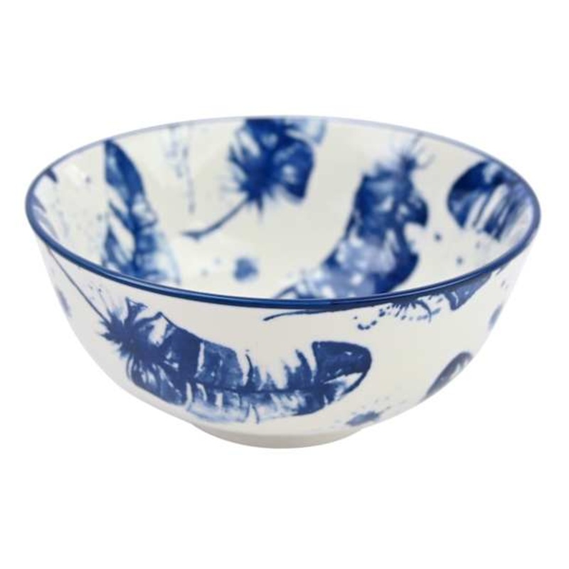 Blue & White Feather Pattern Porcelain Bowl, 4″