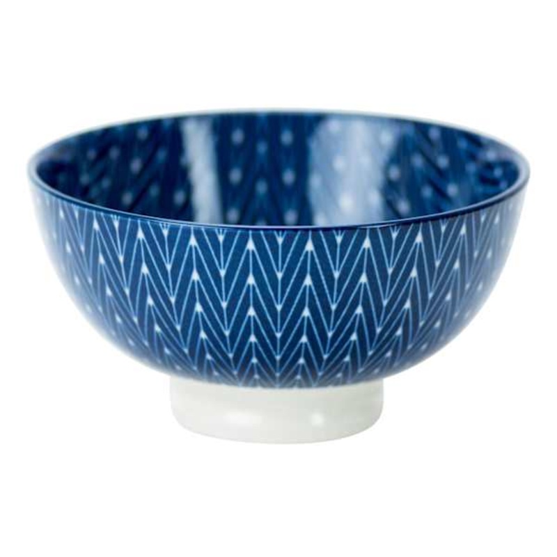 Blue & White Herringbone Pattern Porcelain Bowl, 4″