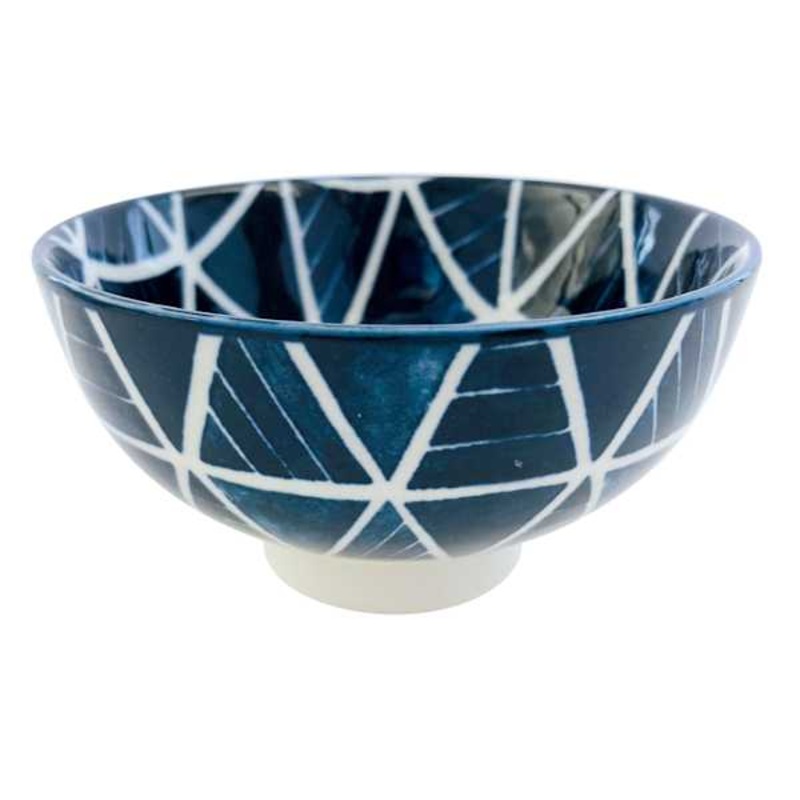 Blue & White Pyramid Pattern Porcelain Bowl, 4″