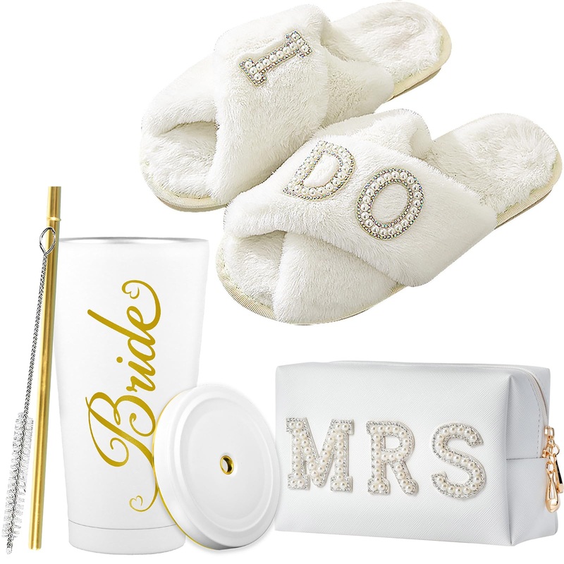 Bride to Be Gift Set Bridal Shower Gift Bride Tumbler Bride Cup I Do Bride Slippers Bride Makeup Bag Mrs Makeup Bag Bride Cosmetic Bag MRS Gifts Bachelorette Gifts for Bride Tumbler+bag+slipper