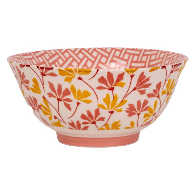 Coral & Mustard Yellow Flower Print Bowl, 6″