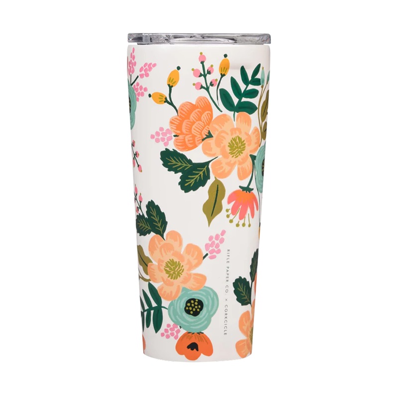 Corkcicle Tumbler Rifle Paper Co. Triple Insulated Stainless Steel Travel Mug, BPA Free, Keeps Beverages Cold for 9 Hours and Hot for 3 Hours, 16 oz, Garden Party Cream