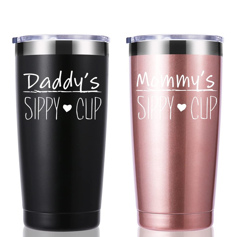 Daddy’s Sippy Cup & Mommy’s Sippy Cup 20 OZ Tumbler.Dad Mom Gifts.Fathers Mothers Day Couple Gifts.Birthday Christmas Anniversary Wedding Day Gifts from Daughter Son for Daddy Mommy.(Black&Rose Gold)