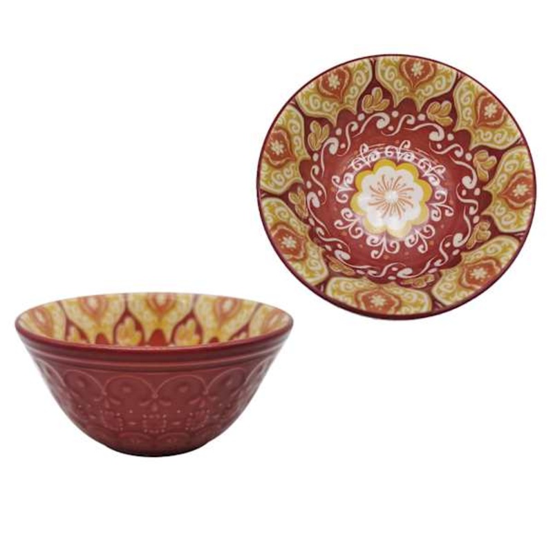 Found & Fable Burgundy & Yellow Kaleidoscope Dip Bowl, 4.75″