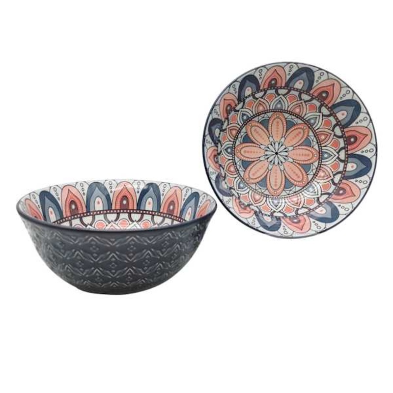 Found & Fable Navy & Coral Kaleidoscope Cereal Bowl, 8″