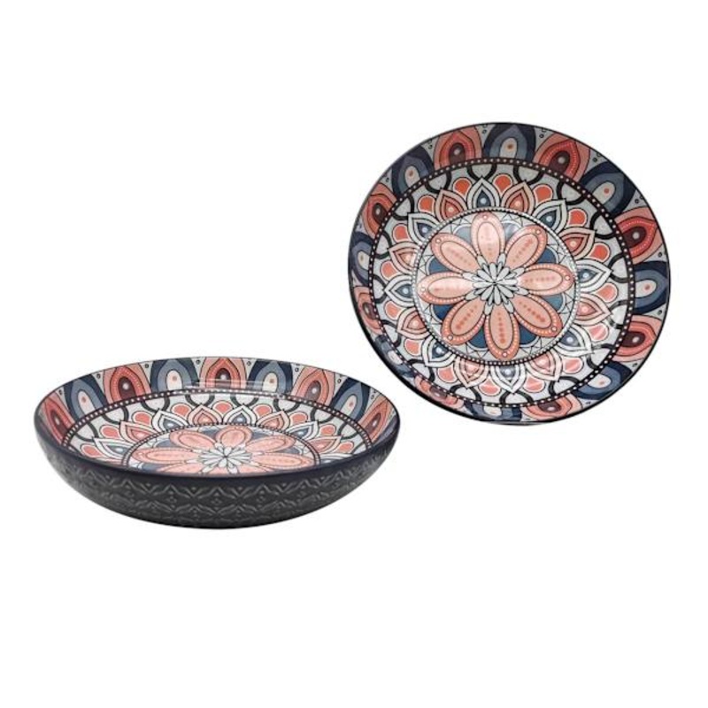 Found & Fable Navy & Coral Kaleidoscope Dinner Bowl, 8.2″