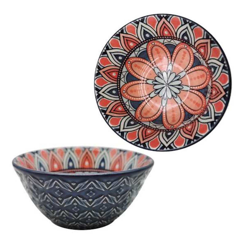 Found & Fable Navy & Coral Kaleidoscope Dip Bowl, 4.75″