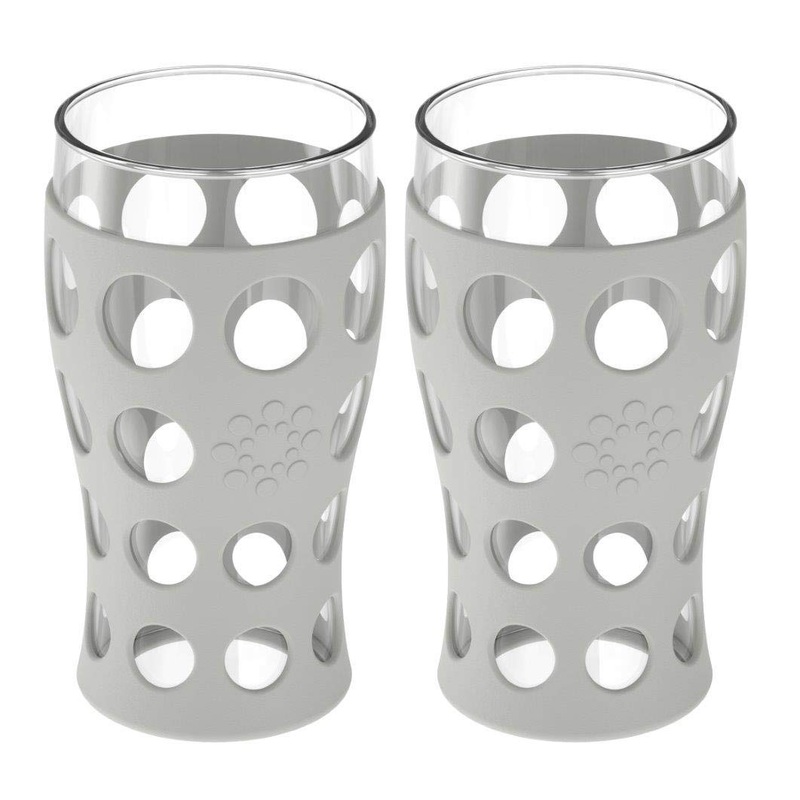 Lifefactory 20-Ounce BPA-Free Indoor/Outdoor Protective Silicone Sleeve Beverage Glass 2-Pack Stone Gray 2-Pack Stone Gray