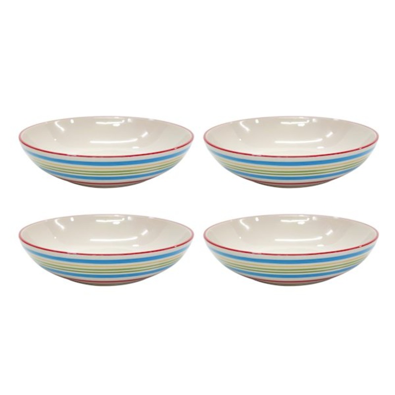 Set of 4 Ceramic Dinner Bowls, Multicolor Stripe