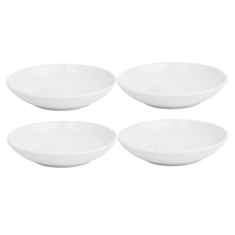 Set of 4 White Round Shallow Bowls, 5″