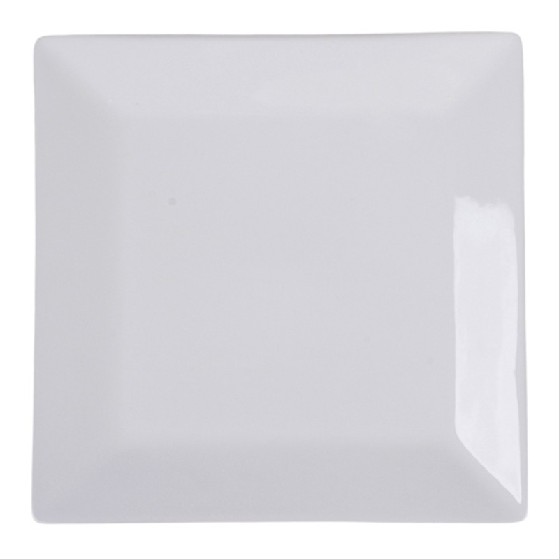 Set of 6 Super White Hard Square Porcelain Dinner Plates, 10.5″