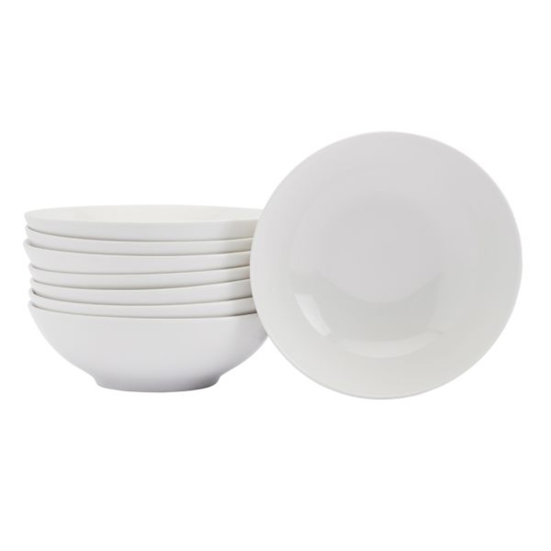 Set of 8 White Ceramic Dinner Bowls, 7.5″