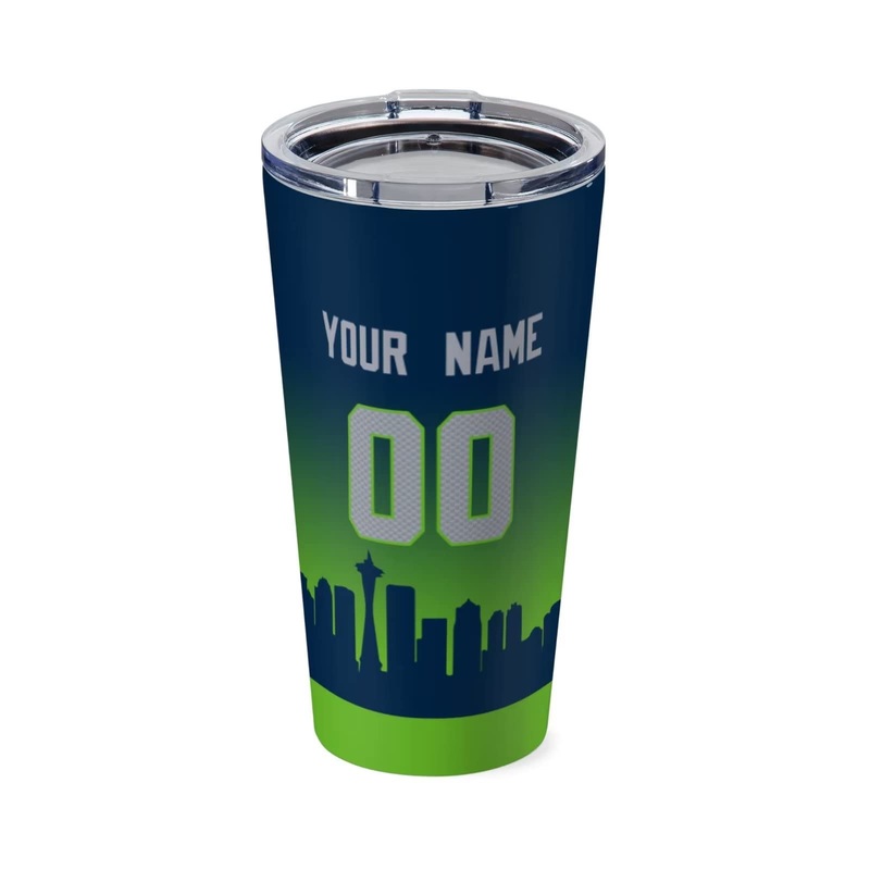 Ubbuigi Custom Tumbler Personalized Football Insulated Stainless Steel Cup with Clear Lid Keeps Drinks Cold & Hot Mug Gifts for Men Women Fans Seattle