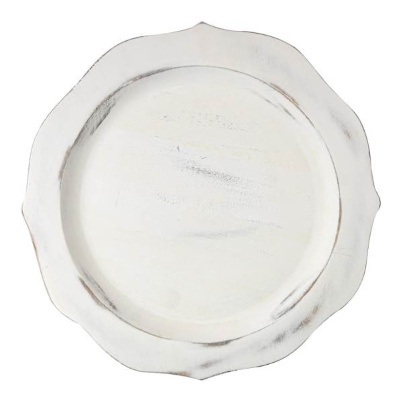 White Wooden Scalloped Charger Plate