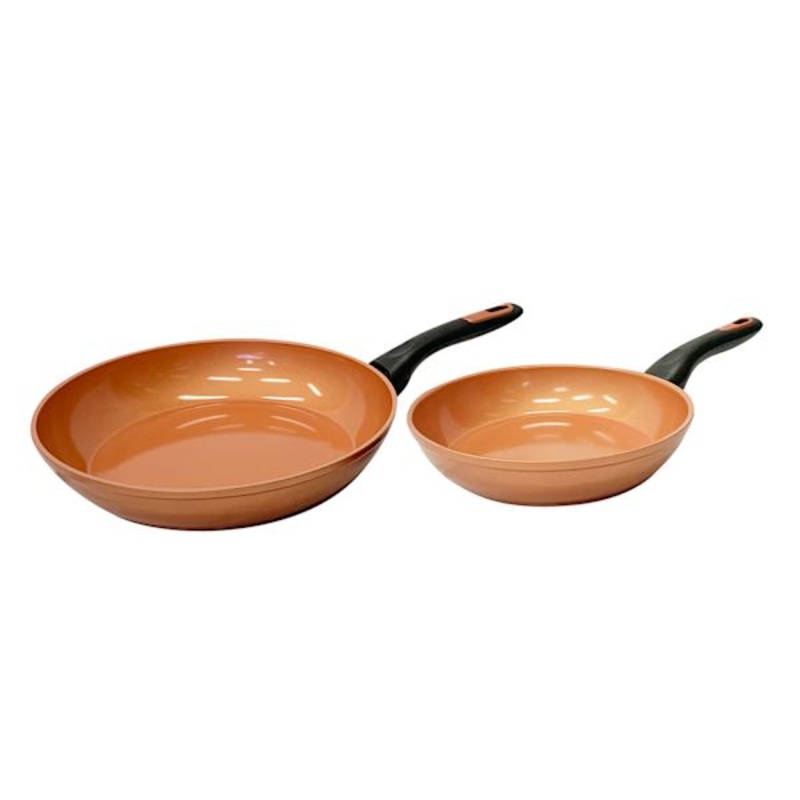 2-Pack Copper Finish Ceramic Frying Pan, 8″/10″