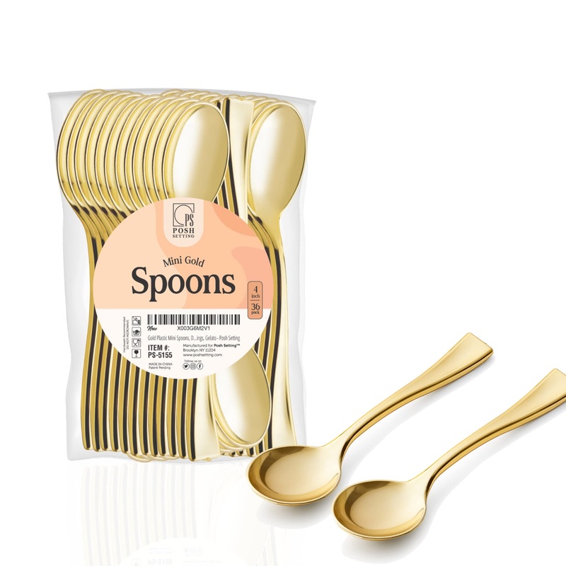 Gold Mini Spoons Gold Plastic Mini Dessert Spoons Disposable Tiny Gold Spoons 4 inch 36 Count Mini Gold Spoons for Appetizers Tasting Posh Setting Mini Gold Spoons – 36 36