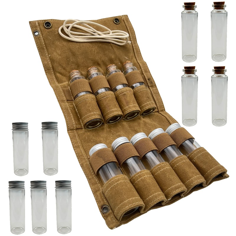 JK Portable Camping Seasoning Storage Bag with 9 Spice Jarsfor Camping, Parties and Outdoor BBQs khaki