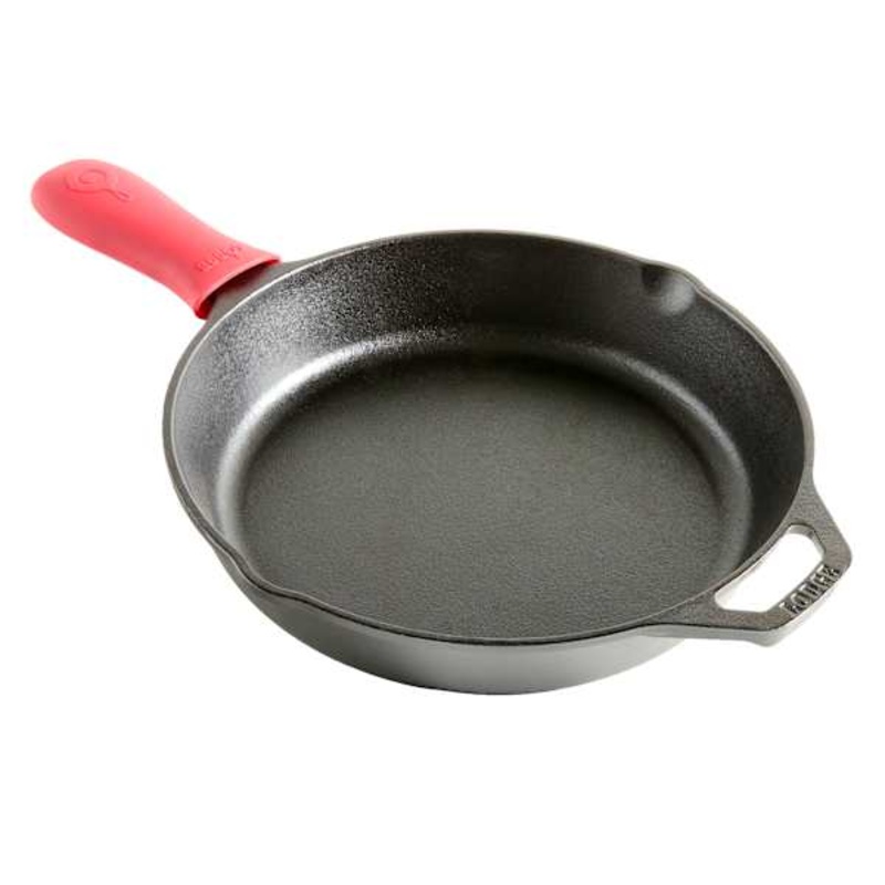 Lodge Cast Iron Skillet With Red Silicone Handle, 10.25″