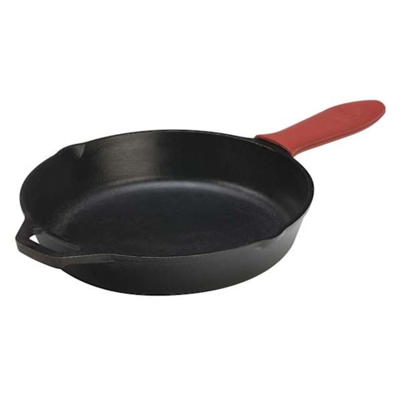 Lodge Cast Iron Skillet with Red Silicone Handle, 12″