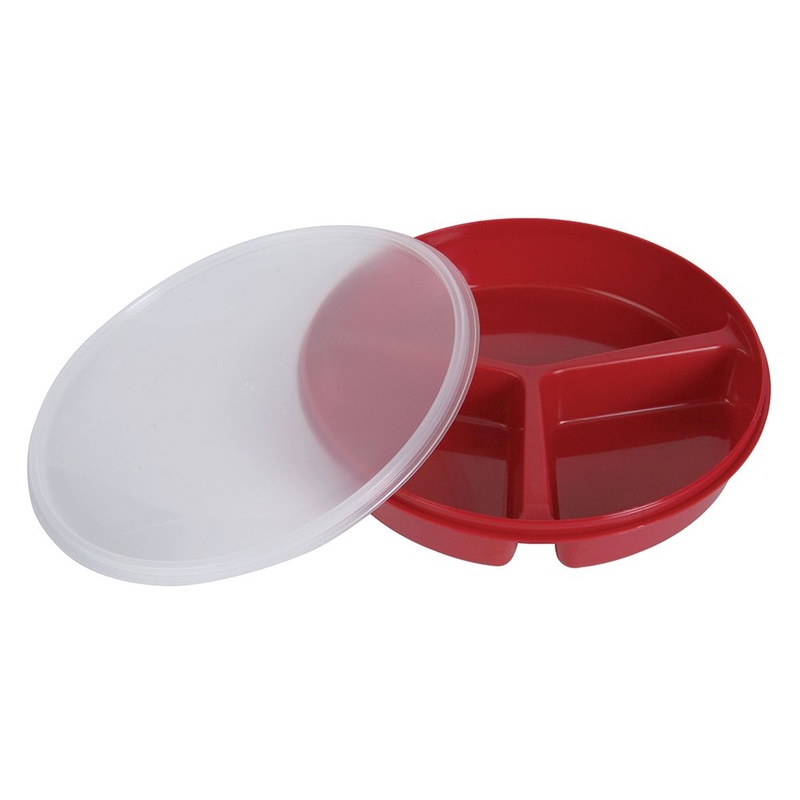 Partitioned Scoop Dish with Lid – Red