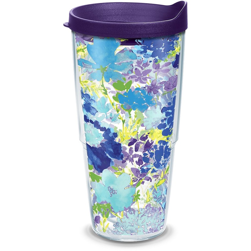 Tervis Made in USA Double Walled Fiesta Insulated Tumbler Cup Keeps Drinks Cold & Hot, 24oz – Purple Lid, Purple Floral