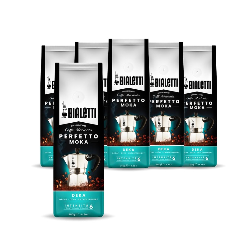 Bialetti – Perfetto Moka Deka: ground coffee with medium roasting grain aroma 250g x 6 bags with aromave style decaffeinated 1.5 kg (1 Pack)