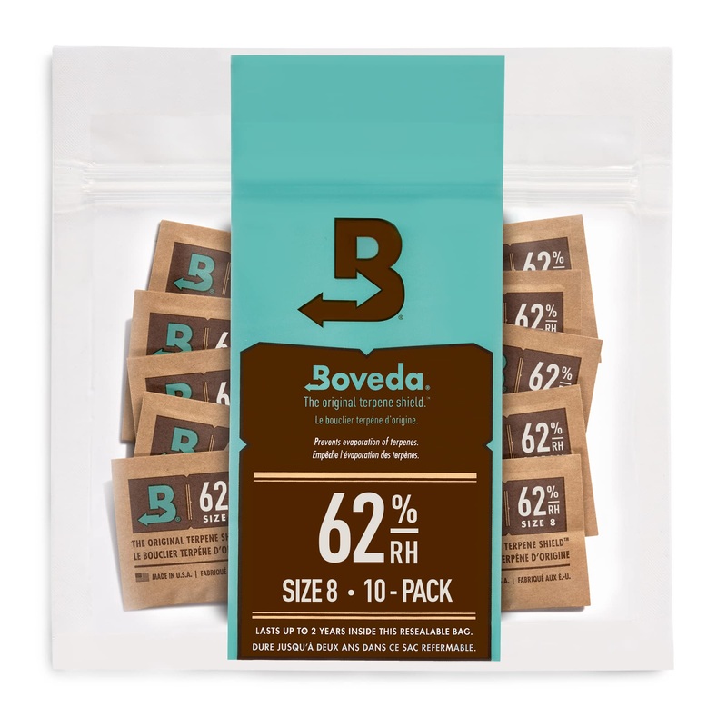 BOVEDA for storing herbs |2-way moisture regulation with 62 % relative moisture |Size 8 protects up to 30 g of flowers |Prevents the loss of terpenes overcocking & mold |Recovery packaging with 10 pieces 62% RH (Herbal Medicine)
