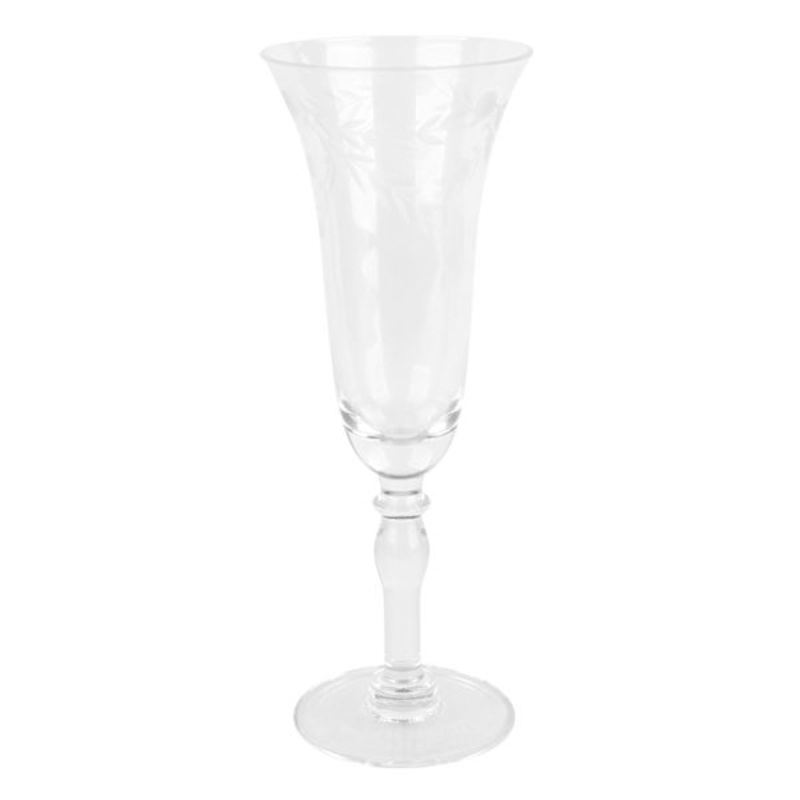 Etched Stemmed Champagne Flute Glass, 5oz