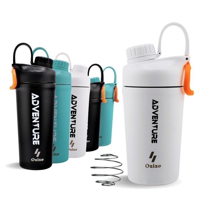 Ozizo Insulated Protein Shaker with Small Mouth and Spring (590 ml White) 20 fl oz / 590 ml White/Opulent Garden